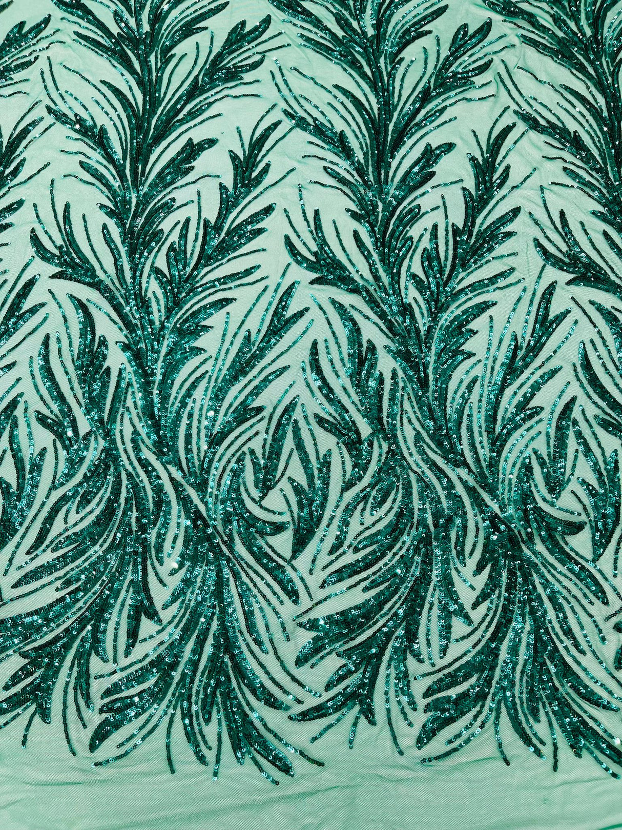 Feather Wing Shiny Sequin Mesh Fabric - Feather Wing Sequin Design, 54" Width (1 Yard)