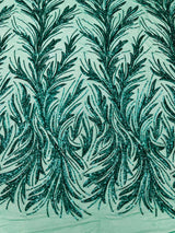 Feather Wing Shiny Sequin Mesh Fabric - Feather Wing Sequin Design, 54" Width (1 Yard)