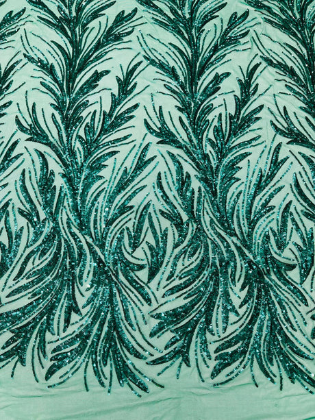 Feather Wing Shiny Sequin Mesh Fabric - Feather Wing Sequin Design, 54" Width (1 Yard)
