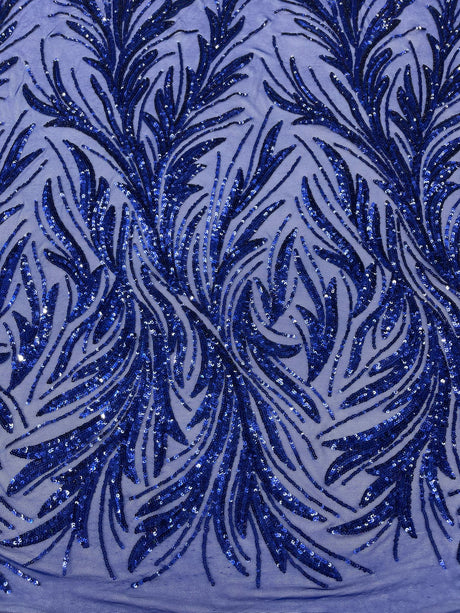 Feather Wing Shiny Sequin Mesh Fabric - Feather Wing Sequin Design, 54" Width (1 Yard)