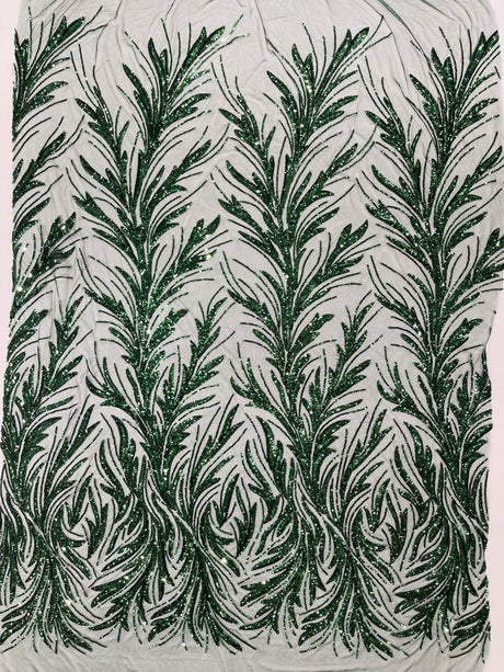 Feather Wing Shiny Sequin Mesh Fabric - Feather Wing Sequin Design, 54" Width (1 Yard)