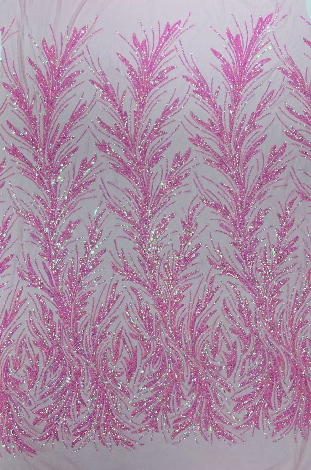 Feather Wing Shiny Sequin Mesh Fabric - Feather Wing Sequin Design, 54" Width (1 Yard)