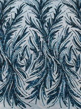 Feather Wing Shiny Sequin Mesh Fabric - Feather Wing Sequin Design, 54" Width (1 Yard)