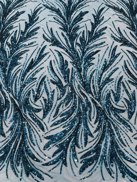 Feather Wing Shiny Sequin Mesh Fabric - Feather Wing Sequin Design, 54" Width (1 Yard)