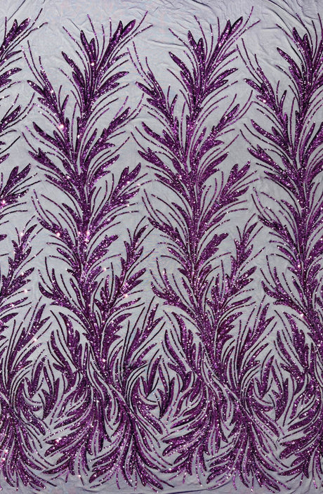 Feather Wing Shiny Sequin Mesh Fabric - Feather Wing Sequin Design, 54" Width (1 Yard)