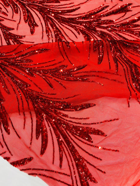 Feather Wing Shiny Sequin Mesh Fabric - Feather Wing Sequin Design, 54" Width (1 Yard)