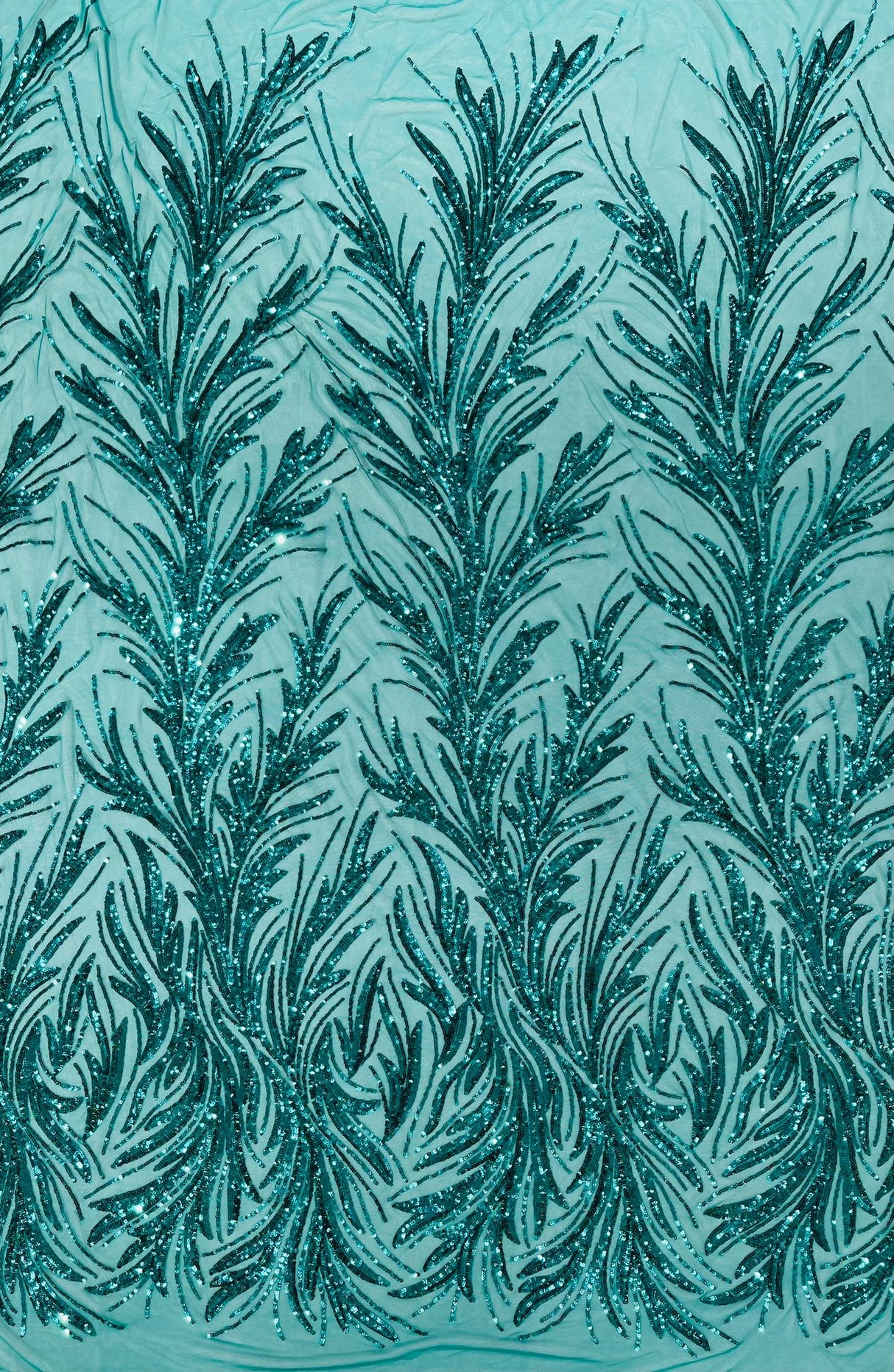 Feather Wing Shiny Sequin Mesh Fabric - Feather Wing Sequin Design, 54" Width (1 Yard)