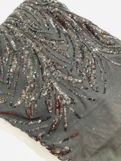 Feather Wing Shiny Sequin Mesh Fabric - Feather Wing Sequin Design, 54" Width (1 Yard)