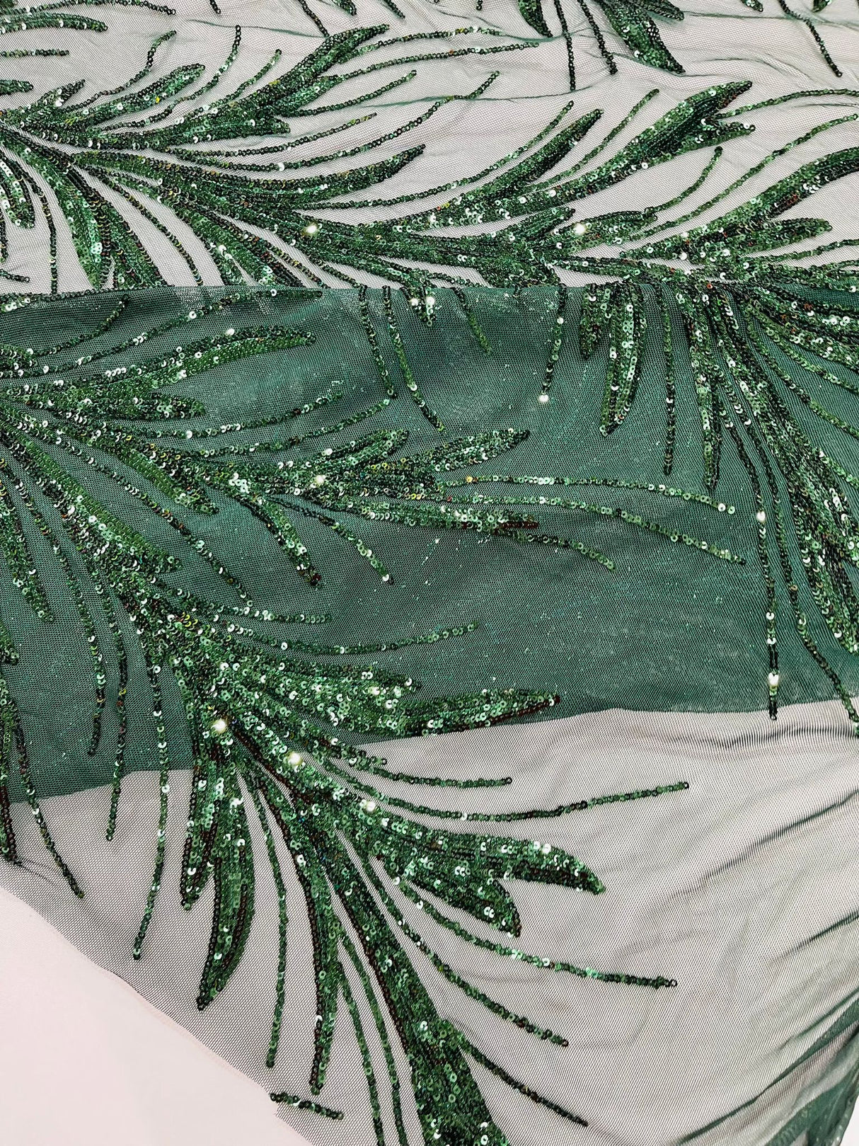 Feather Wing Shiny Sequin Mesh Fabric - Feather Wing Sequin Design, 54" Width (1 Yard)