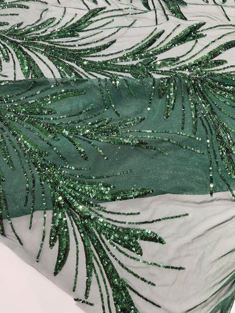 Feather Wing Shiny Sequin Mesh Fabric - Feather Wing Sequin Design, 54" Width (1 Yard)