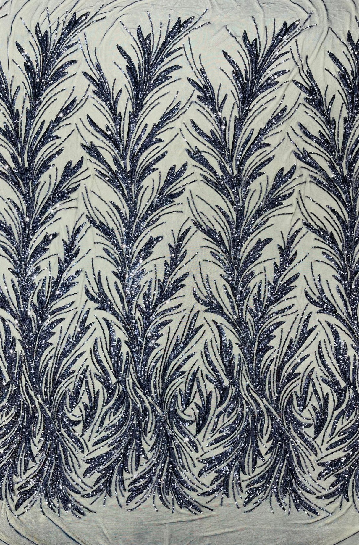 Feather Wing Shiny Sequin Mesh Fabric - Feather Wing Sequin Design, 54" Width (1 Yard)