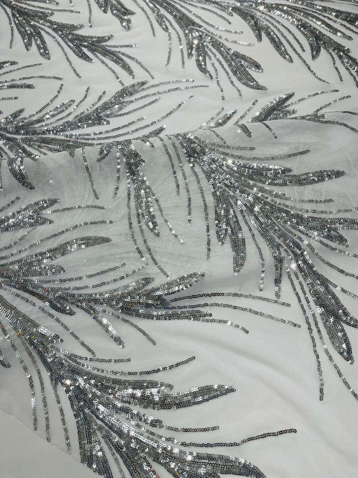Feather Wing Shiny Sequin Mesh Fabric - Feather Wing Sequin Design, 54" Width (1 Yard)
