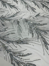 Feather Wing Shiny Sequin Mesh Fabric - Feather Wing Sequin Design, 54" Width (1 Yard)