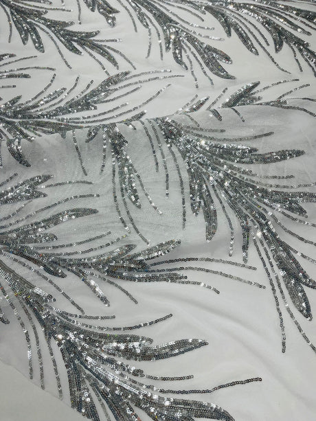 Feather Wing Shiny Sequin Mesh Fabric - Feather Wing Sequin Design, 54" Width (1 Yard)