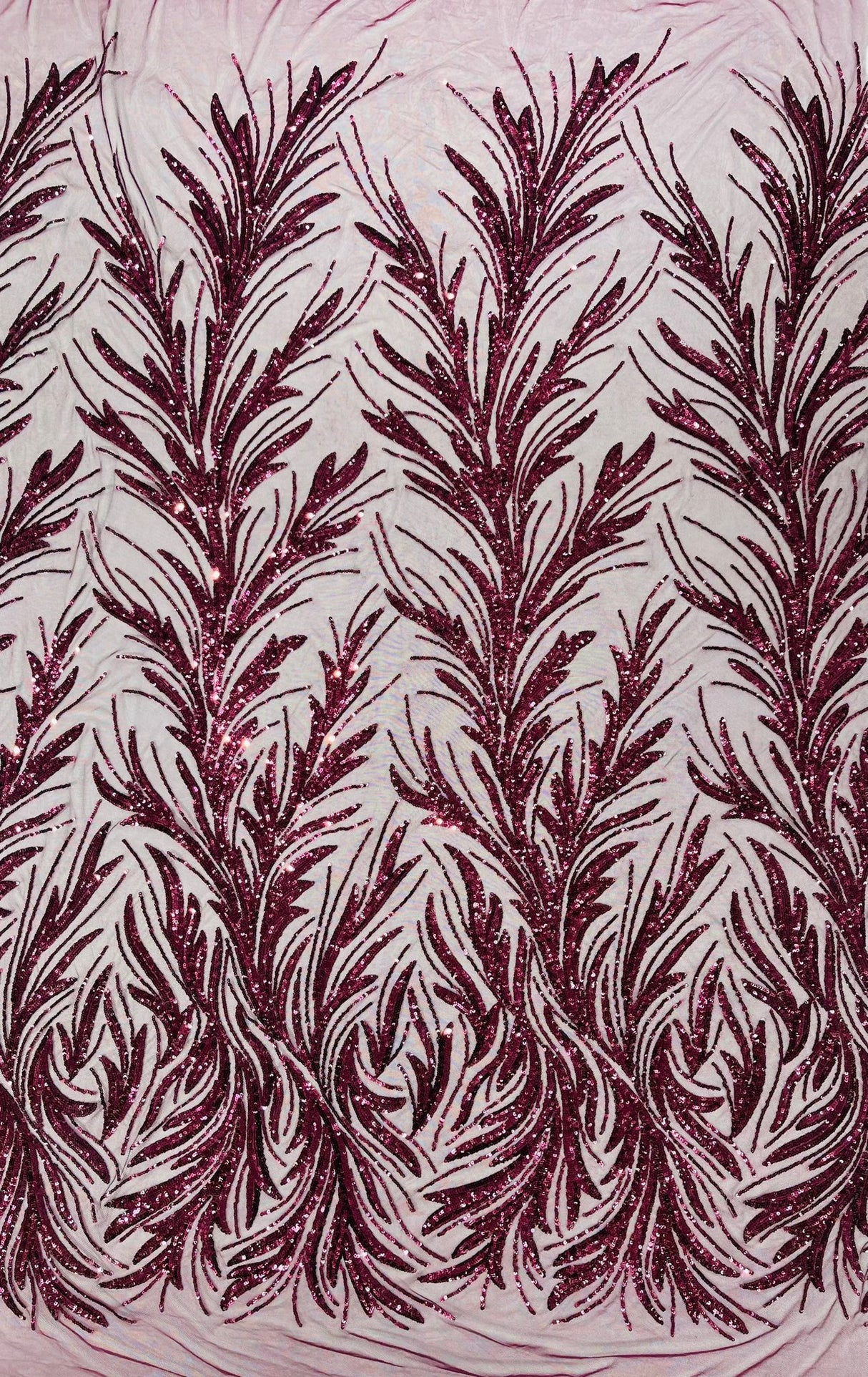 Feather Wing Shiny Sequin Mesh Fabric - Feather Wing Sequin Design, 54" Width (1 Yard)