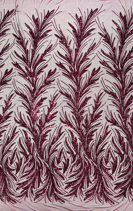 Feather Wing Shiny Sequin Mesh Fabric - Feather Wing Sequin Design, 54" Width (1 Yard)