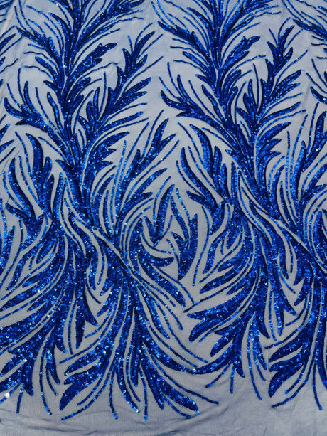 Feather Wing Shiny Sequin Mesh Fabric - Feather Wing Sequin Design, 54" Width (1 Yard)