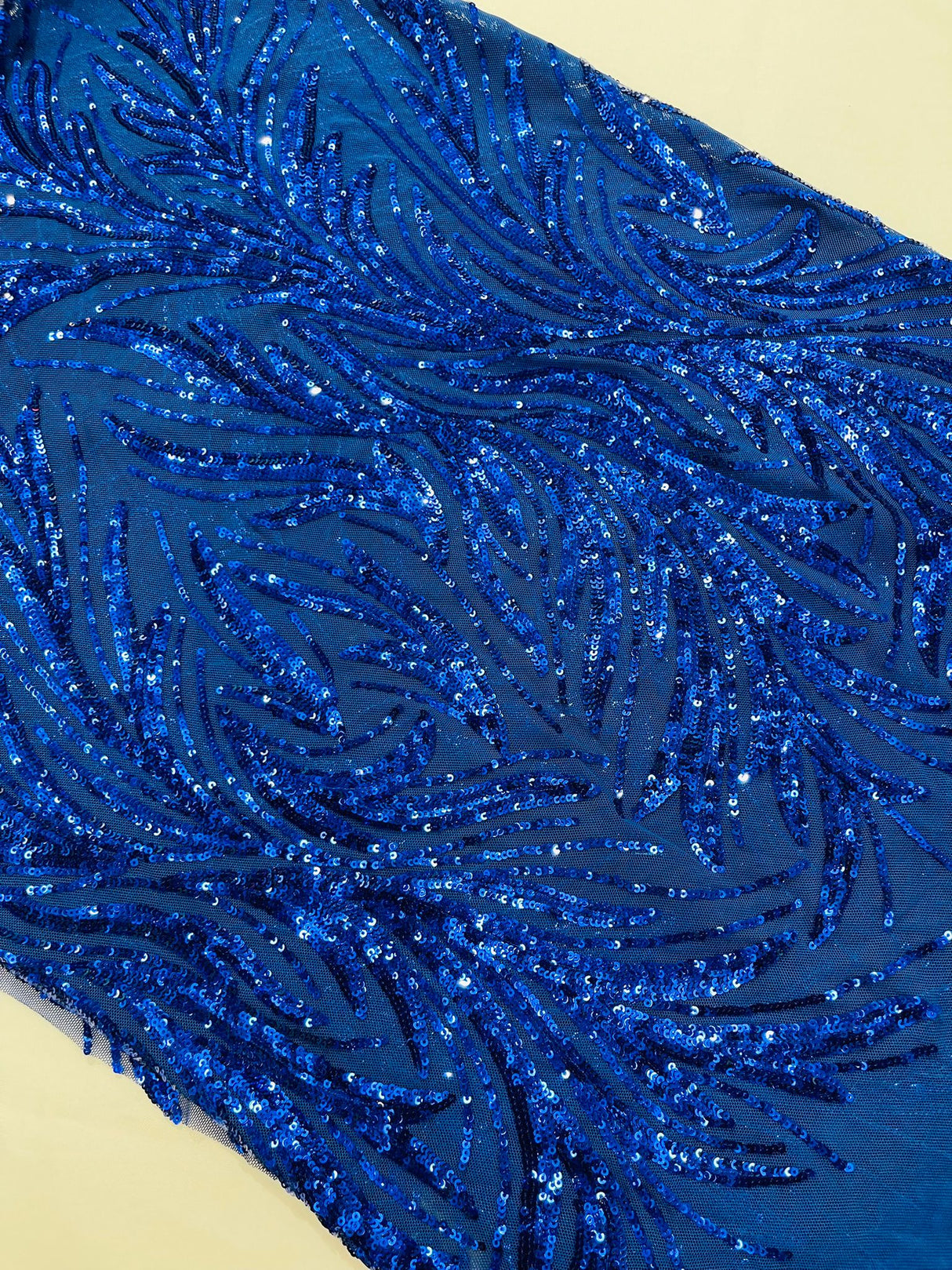 Feather Wing Shiny Sequin Mesh Fabric - Feather Wing Sequin Design, 54" Width (1 Yard)