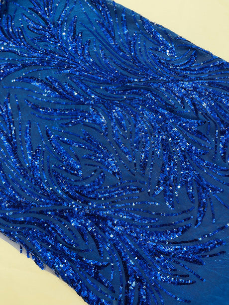 Feather Wing Shiny Sequin Mesh Fabric - Feather Wing Sequin Design, 54" Width (1 Yard)