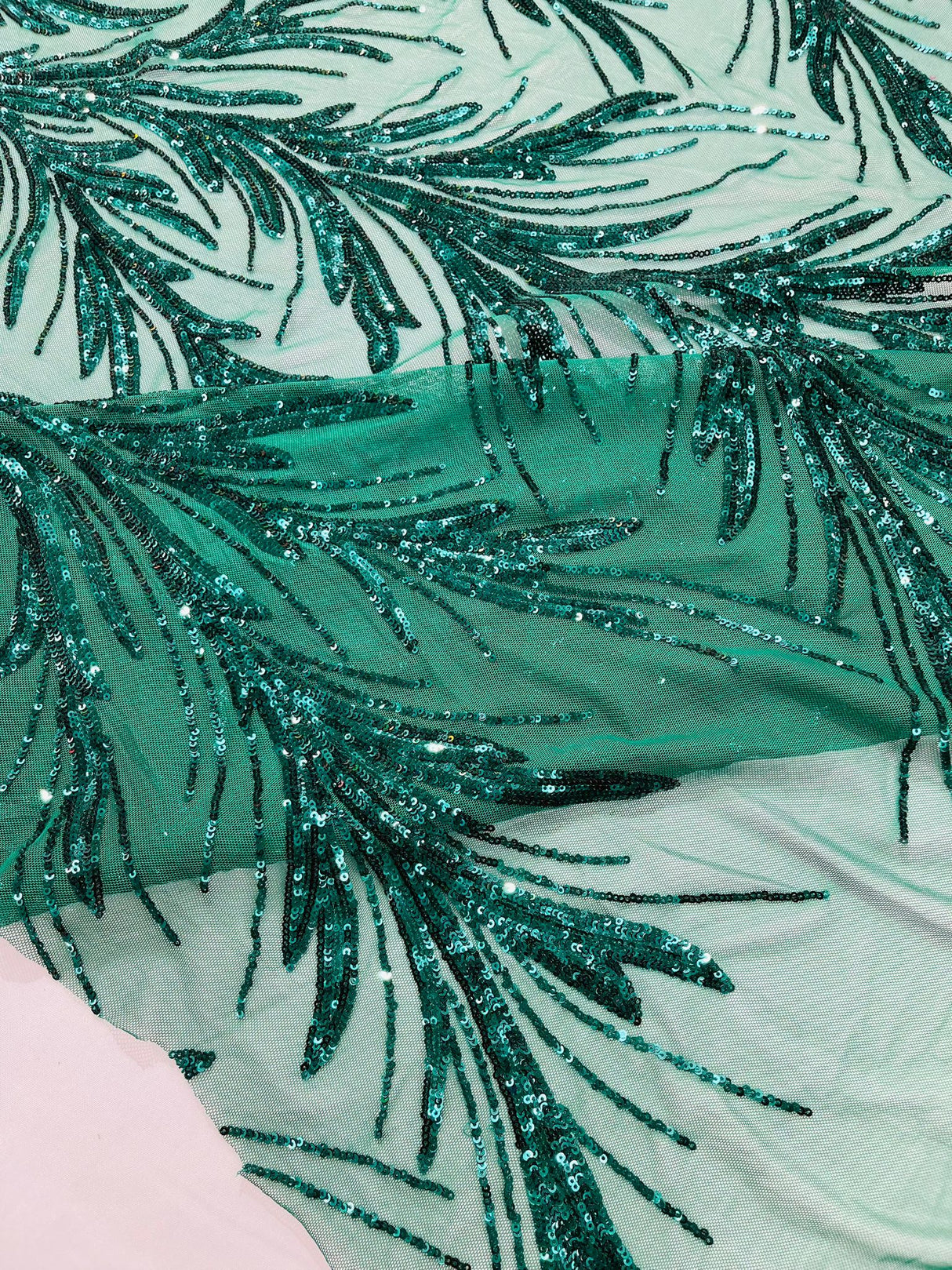 Feather Wing Shiny Sequin Mesh Fabric - Feather Wing Sequin Design, 54" Width (1 Yard)