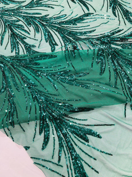 Feather Wing Shiny Sequin Mesh Fabric - Feather Wing Sequin Design, 54" Width (1 Yard)