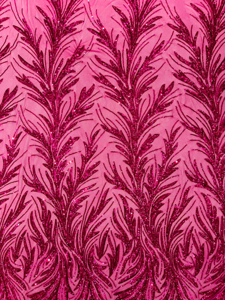 Feather Wing Shiny Sequin Mesh Fabric - Feather Wing Sequin Design, 54" Width (1 Yard)