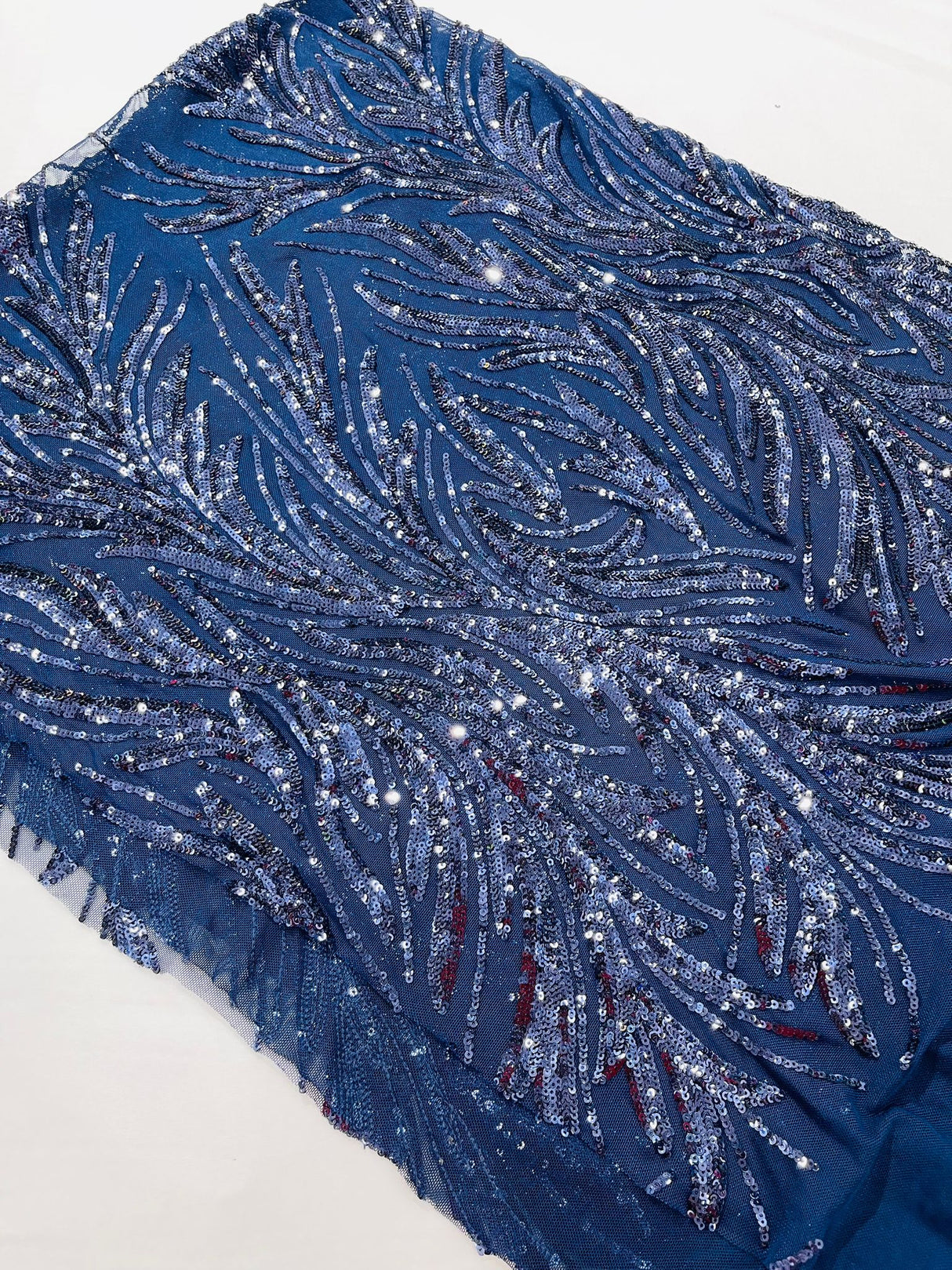 Feather Wing Shiny Sequin Mesh Fabric - Feather Wing Sequin Design, 54" Width (1 Yard)