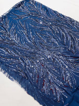 Feather Wing Shiny Sequin Mesh Fabric - Feather Wing Sequin Design, 54" Width (1 Yard)