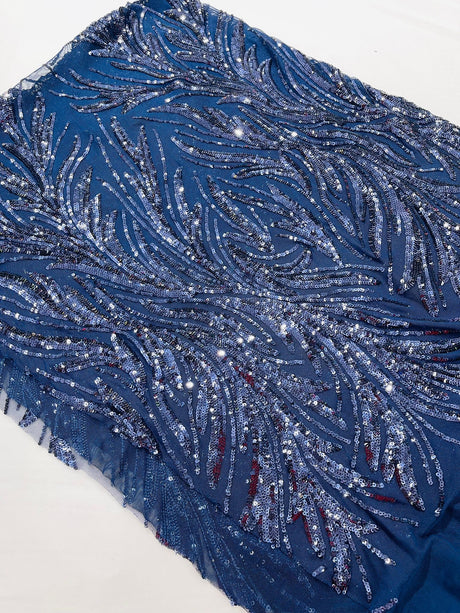 Feather Wing Shiny Sequin Mesh Fabric - Feather Wing Sequin Design, 54" Width (1 Yard)