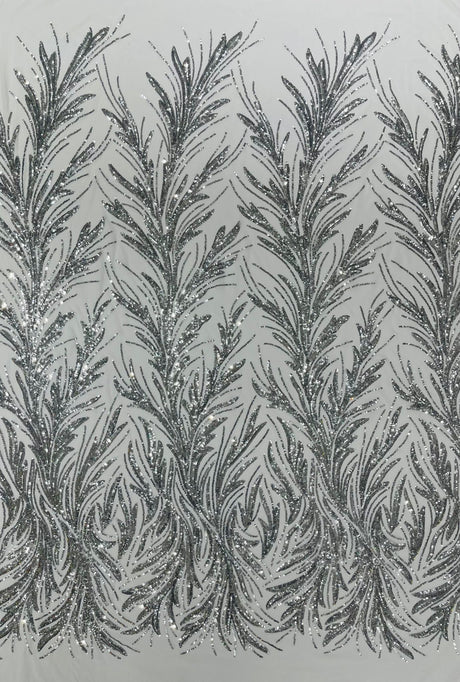 Feather Wing Shiny Sequin Mesh Fabric - Feather Wing Sequin Design, 54" Width (1 Yard)