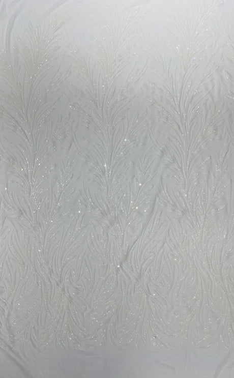 Feather Wing Shiny Sequin Mesh Fabric - Feather Wing Sequin Design, 54" Width (1 Yard)