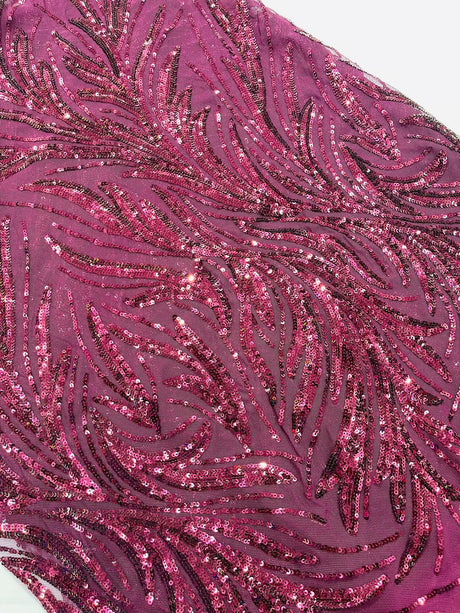 Feather Wing Shiny Sequin Mesh Fabric - Feather Wing Sequin Design, 54" Width (1 Yard)