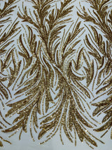 Feather Wing Shiny Sequin Mesh Fabric - Feather Wing Sequin Design, 54" Width (1 Yard)