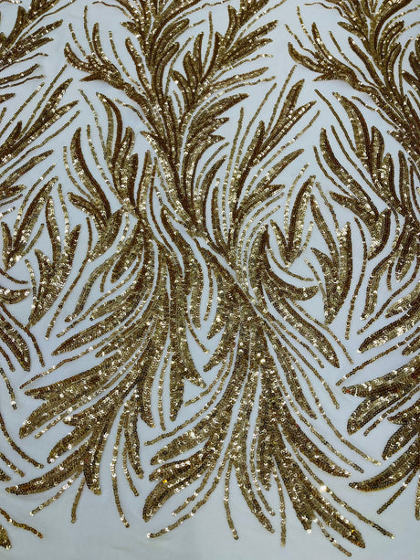 Feather Wing Shiny Sequin Mesh Fabric - Feather Wing Sequin Design, 54" Width (1 Yard)