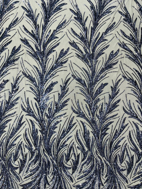 Feather Wing Shiny Sequin Mesh Fabric - Feather Wing Sequin Design, 54" Width (1 Yard)