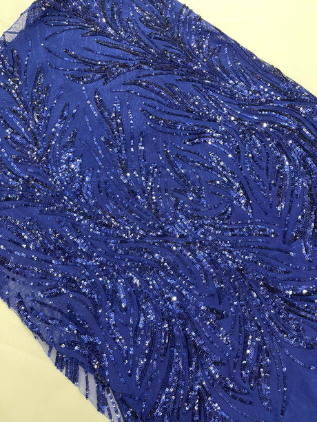 Feather Wing Shiny Sequin Mesh Fabric - Feather Wing Sequin Design, 54" Width (1 Yard)