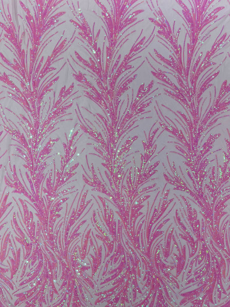 Feather Wing Shiny Sequin Mesh Fabric - Feather Wing Sequin Design, 54" Width (1 Yard)