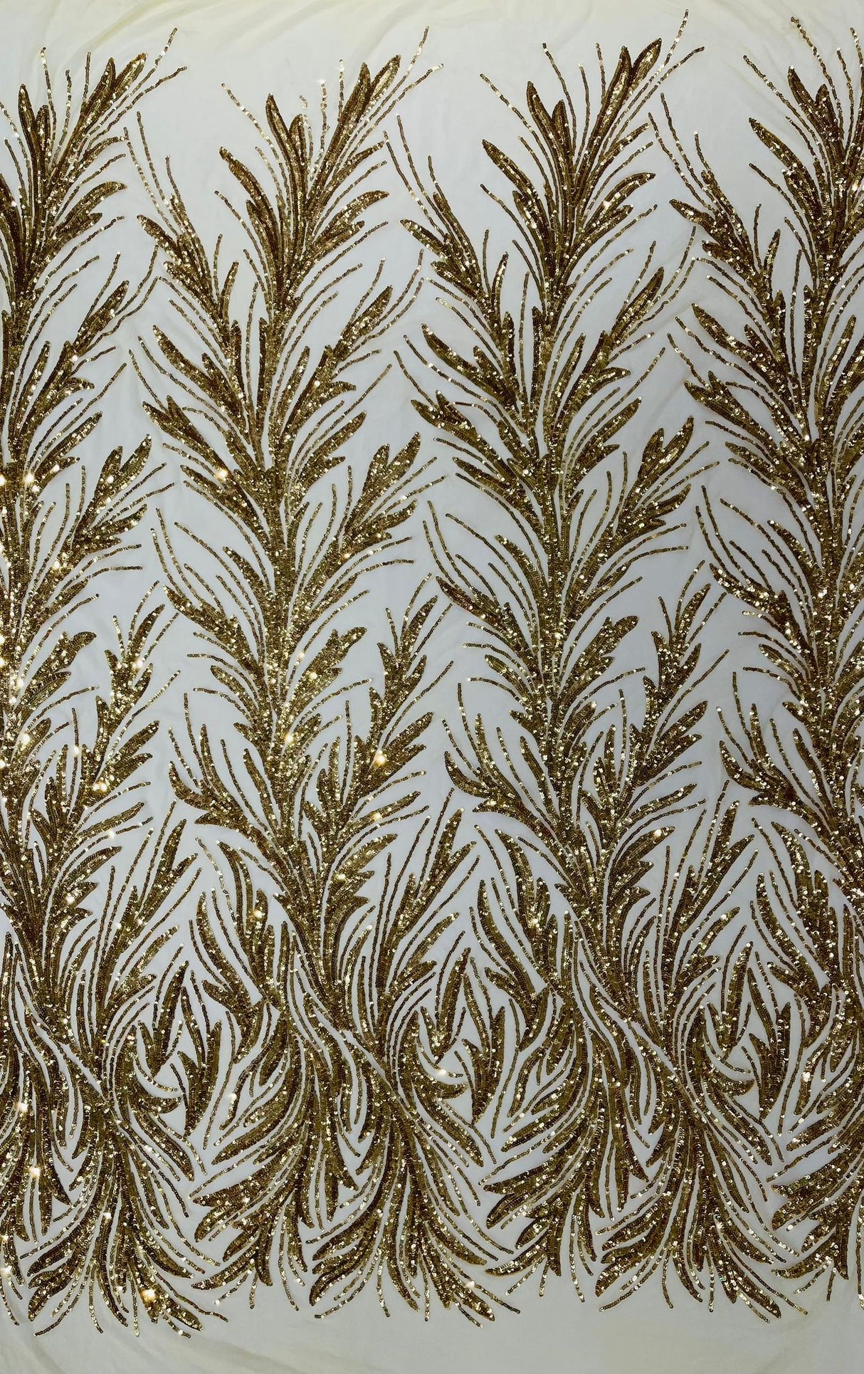 Feather Wing Shiny Sequin Mesh Fabric - Feather Wing Sequin Design, 54" Width (1 Yard)