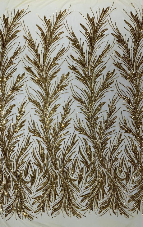 Feather Wing Shiny Sequin Mesh Fabric - Feather Wing Sequin Design, 54" Width (1 Yard)