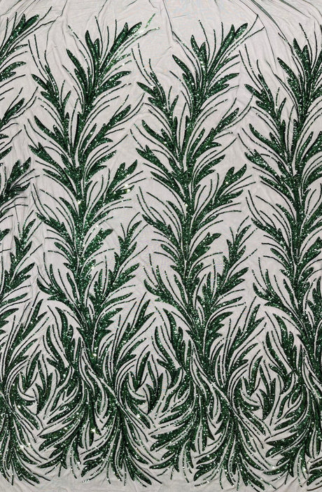 Feather Wing Shiny Sequin Mesh Fabric - Feather Wing Sequin Design, 54" Width (1 Yard)