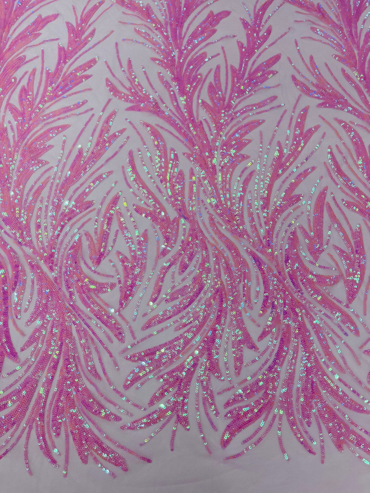 Feather Wing Shiny Sequin Mesh Fabric - Feather Wing Sequin Design, 54" Width (1 Yard)