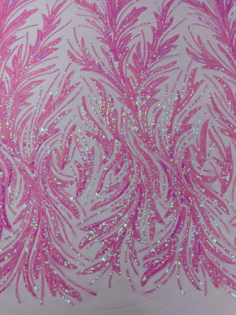 Feather Wing Shiny Sequin Mesh Fabric - Feather Wing Sequin Design, 54" Width (1 Yard)