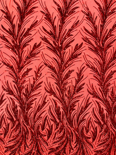 Feather Wing Shiny Sequin Mesh Fabric - Feather Wing Sequin Design, 54" Width (1 Yard)