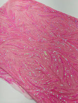 Feather Wing Shiny Sequin Mesh Fabric - Feather Wing Sequin Design, 54" Width (1 Yard)
