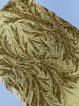 Feather Wing Shiny Sequin Mesh Fabric - Feather Wing Sequin Design, 54" Width (1 Yard)