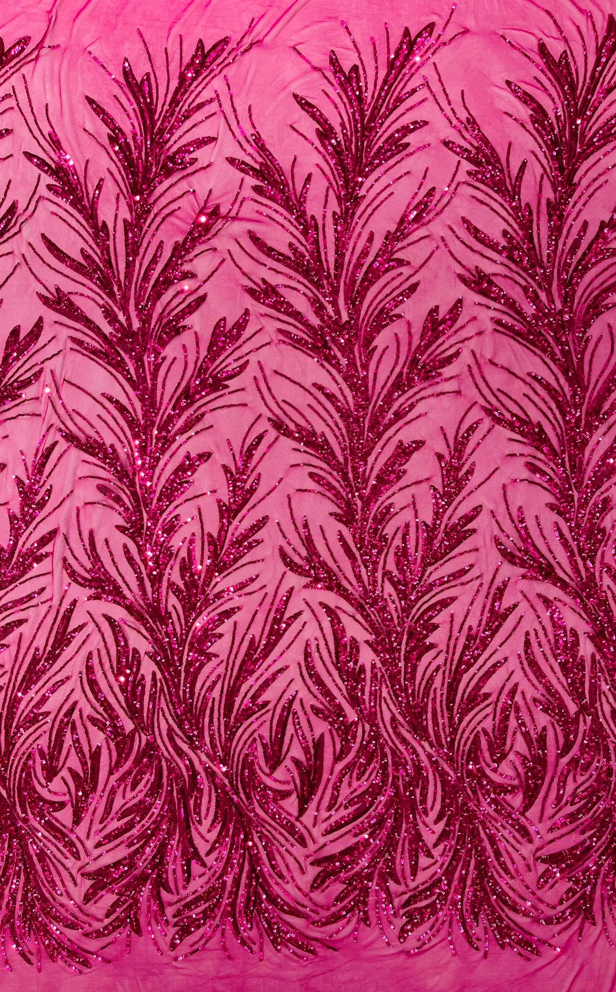 Feather Wing Shiny Sequin Mesh Fabric - Feather Wing Sequin Design, 54" Width (1 Yard)