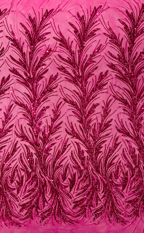 Feather Wing Shiny Sequin Mesh Fabric - Feather Wing Sequin Design, 54" Width (1 Yard)