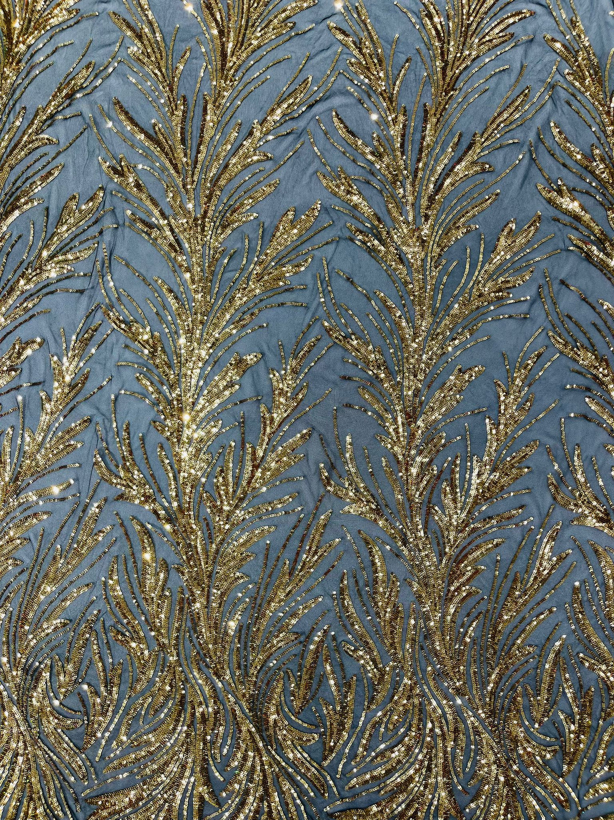 Feather Wing Shiny Sequin Mesh Fabric - Feather Wing Sequin Design, 54" Width (1 Yard)
