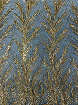 Feather Wing Shiny Sequin Mesh Fabric - Feather Wing Sequin Design, 54" Width (1 Yard)