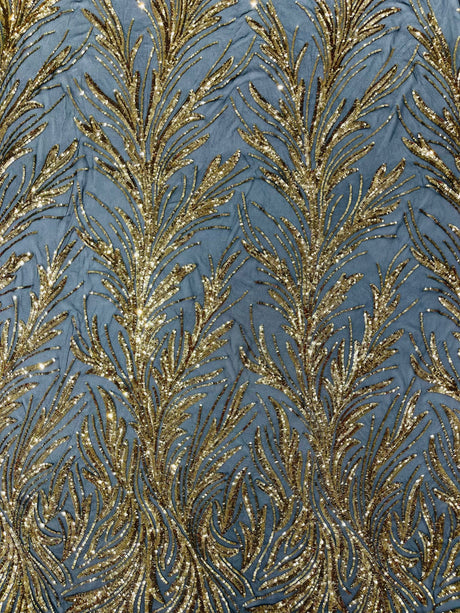 Feather Wing Shiny Sequin Mesh Fabric - Feather Wing Sequin Design, 54" Width (1 Yard)